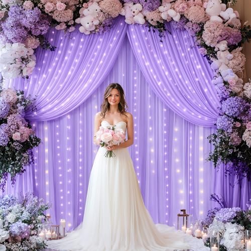 Lavender Backdrop Curtains with Lights for Parties,10x10FT Wrinkle Free Polyester Wedding Photo Backdrop Curtains for Baby Shower Birthday Ceremony Reception Home Party Decorations-5ft x 10ft,2 Panels - Image 6