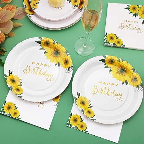 Sunflower Birthday Decorations for Women, Happy Birthday Plates and Napkins for Women Girl, Sunflower Party Decorations Serves 25, Thanksgiving Fall Party Decorations - Image 4