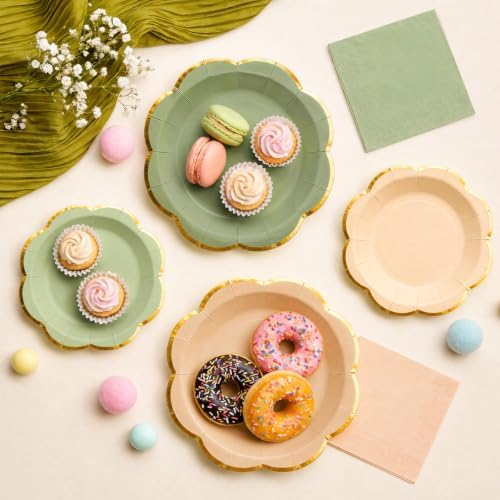 60pcs Sage Green and Nude Disposable Paper Plates & Napkins Set for 20 - Image 2