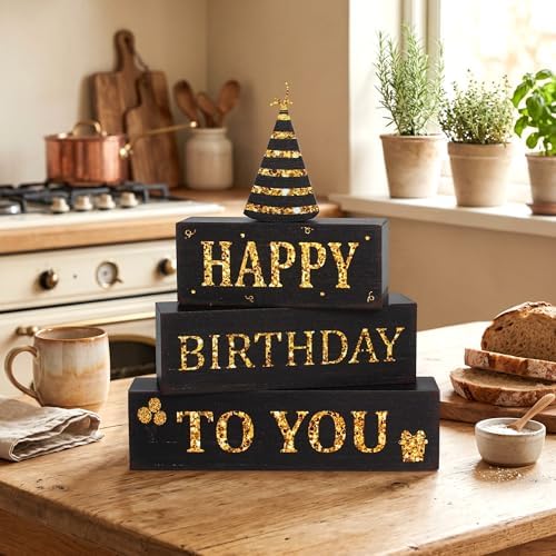 4 Pcs Birthday Wooden Decor, Black and Gold Birthday Table Decoration Gifts - Image 7