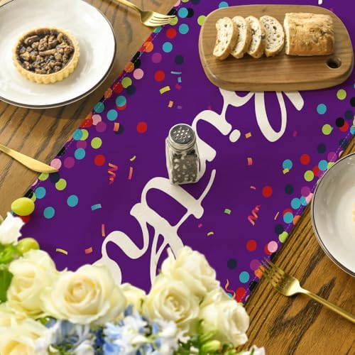 Artoid Mode Polka Dot Purple Happy Birthday Table Runner, Seasonal Kitchen Dining Table Decoration for Home Party Decor 13x72 Inch - Image 4