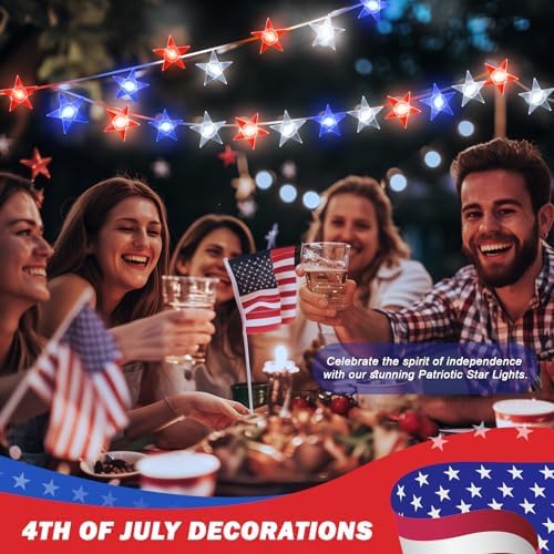 4th of July Decorations, 10ft 30 LED Twinkle Red White and Blue Star String Lights Battery Operated, Patriotic Decorations for Memorial Independence Day Party Golfcart Fourth of July (White Light) - Image 4