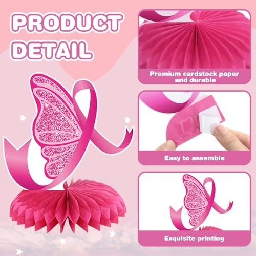 Pickmesh 12 Pieces Breast Cancer Awareness Table Decoration Honeycomb - Image 4