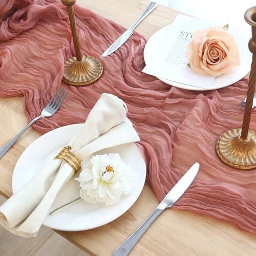 1 Pack Dusty Pink Cheesecloth Table Runner 120 Inch Boho Wedding Decor - Image 6
