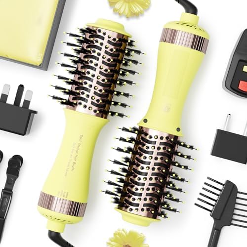 Travel Brush Blow Dryer, Dual Voltage Hair Dryer Brush - Cepillo Secador De Cabello 2” Oval Size Hair Curler/Straightener Portable Mini Hair Styling Tools(‌Auto Dual Voltage & No Converter Needed) by MayAllDreamsRealizedEndingMisfortuneInAuspicious