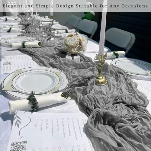 20 Pack Gray 10FT Cheesecloth Table Runner Rustic Gauze Fabric Cheese Cloth Table Runner for Wedding Bridal Baby Shower Table Decor 20 x 120 Inch Long Boho Sheer Birthday Party Table Decorations - Image 6