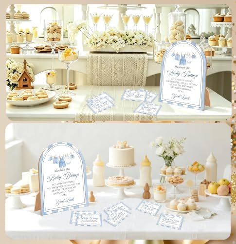 Blue Jean Baby Shower Games, Denim Western Measure The Baby Bump Game, 6x8 Inch Arch Wooden Sign With Stand And 50 Guessing Cards, Gender Reveal Party Supplies & Decorations - AD06 - Image 5