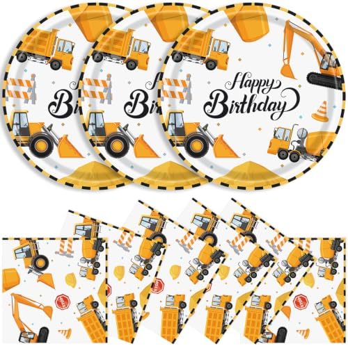 40 Pcs Construction Plates and Napkins Set, Large 9 Inch Party Plates by KFJBPB