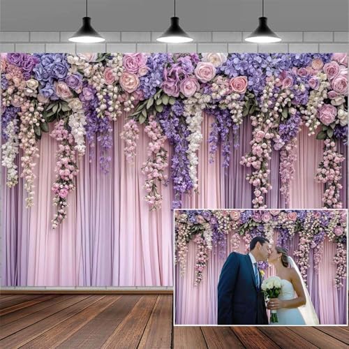 5x4ft Purple Flower Wedding Photography Backdrop Lavender Floral Wedding Bridal Photography Backdrop Anniversary Birthday Baby Shower Girl Party Banner Photo Booth Props Background Wall Decor by Mtsxfy