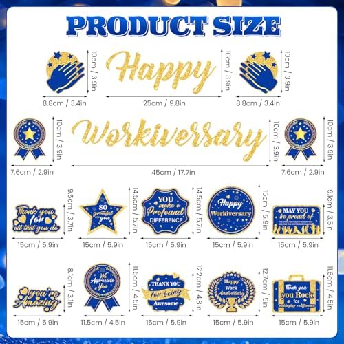 Blue Happy Work Anniversary Decorations Banner Navy Blue Gold Glitter Happy Workiversary Banner Office Anniversary Party Hanging Swirls Banner for Employee Worker Office Party Decor Supplies - Image 6