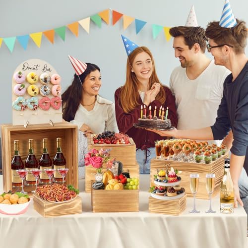 8-Pack Pine Wood Buffet Risers, Multi-Size Food Display Stands - Image 3