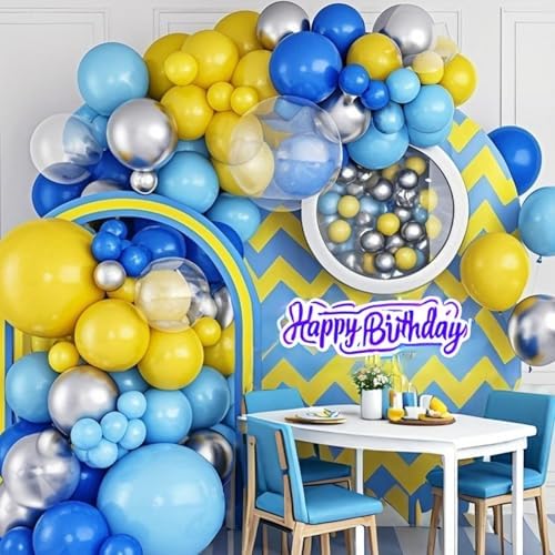 Blue and Yellow Balloons Arch Royal Blue Yellow Silver Balloons Garland with Clear Balloon Light Party Latex Balloon for Birthday Decorations Baby Shower Graduation - Image 5