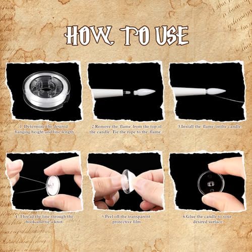 12White Flameless Floating Candles with Wand Remote, Magic Hanging Candles with String, Taper Candle Flickering Flameless Light Halloween Candles for Halloween Christmas Birthday Party Decor. - Image 5
