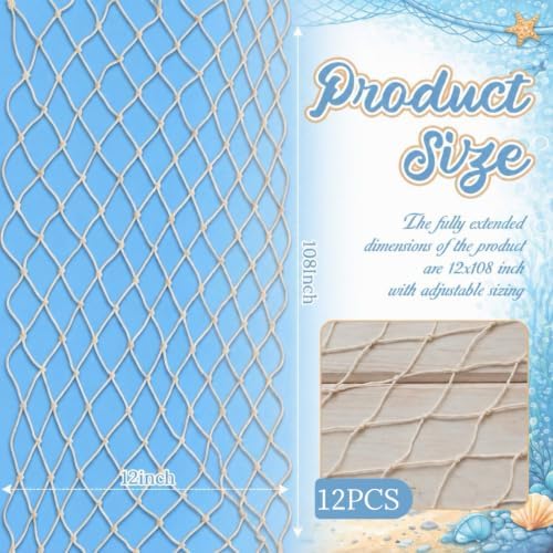 SATINIOR 12 Pcs 12 x 108'' Fishing Net Table Runner Party Decor, Natural - Image 2