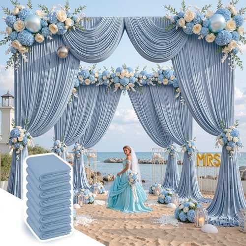 40 ft x 10 ft Wrinkle Free Dusty Blue Backdrop Curtain for Parties, 8 Panels 10ft Polyester Dusty Blue Photo Backdrop Drapes for Graduation Birthday Wedding Party Stage Curtains by Outpain