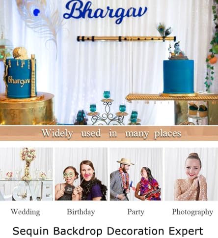 ShinyBeauty 4FTx7FT White Sequin Backdrop,Elegant Wedding & Party Decor,Sparkly Photo Background, Seamless Sequin Curtain | Perfect for Events - Image 6