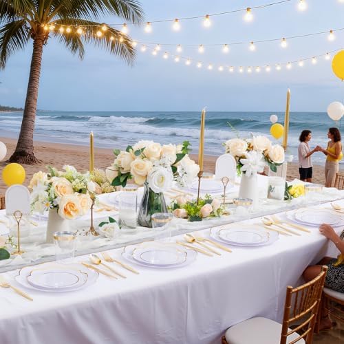 ejonirinjonir 180pcs Double Gold Trim White Plastic Plates for Wedding Gala - Image 5