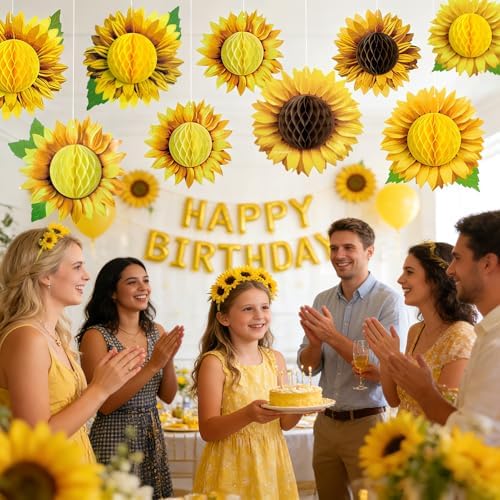 SUNBEAUTY Sunflower Party Decorations 3D Large Sunflower Birthday Honeycomb Hanging Paper Decorations Yellow Sun Flower Ceiling Wall Tissue Flowers Summer Baby Shower Classroom Bulletin Board - Image 2