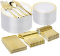 BESTVIP 300 Pcs Gold Plastic Dinnerware Set for 50 Guests by Bestvip