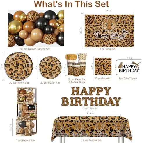 All-in-One Cheetah Print Birthday Decorations Balloons Arch and Plates Set - Image 2
