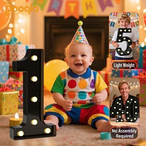 Pooqla 17th Birthday Decorations for Boys, Large Black Light Up Numbers - Image 3