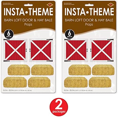 Beistle Barn Loft Door & Hay Bale Props, 12 Pieces, 15.5"-32.5" - Printed Plastic Barnyard Wall Decorations, Western Cut Outs - Image 3