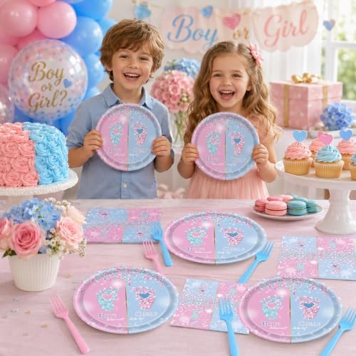 72 Pcs Gender Reveal Plates Napkins and Forks Set, 7 Inch, Serves 24 Guests - Image 7