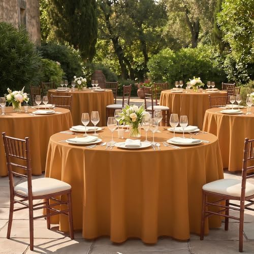 Fitable 6 Pack Bronze Round Tablecloths - 120 Inches in Diameter - Image 6