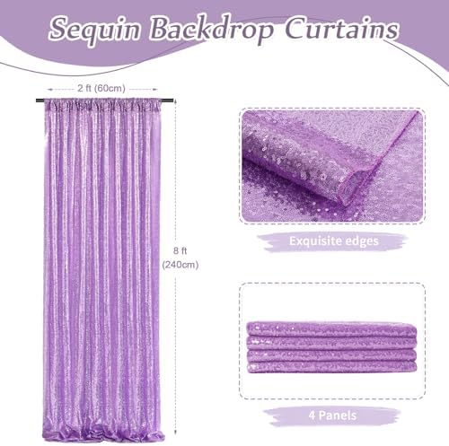 Sparkly Sequin Backdrop Curtain 4 Pcs 2ftx8ft Wedding Party Backdrop Lavender Sequence Sequin Photo Booth Backdrop - Image 3