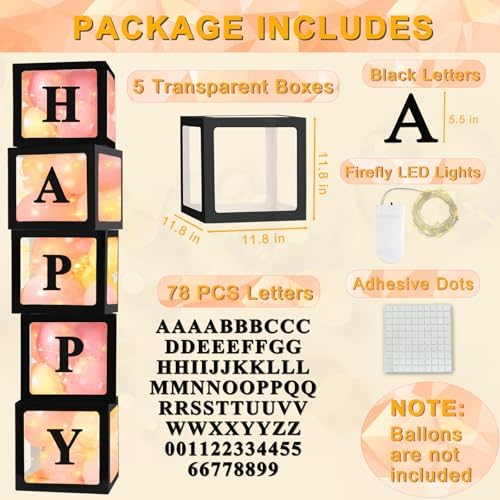Ledido Transparent Balloon Boxes with 78 Letters Numbers Fairy Lights 5PCS - Image 3