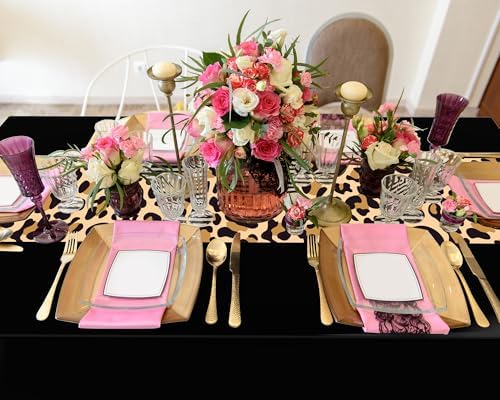 Buryeah 3 Pcs 54 x 108'' Plastic Disposable Leopard Tablecloth, Black - Image 5
