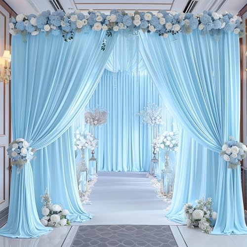 16x10FT Baby Blue Backdrop Curtains for Wedding Parties, Wrinkle Free Polyester Photography Backdrop Drapes for Wedding Baby Shower Birthday Parties Stage Background Stand Decorations 4x10ft,4 Panels by Partisky