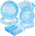 96PCS Blue Christmas Plates Napkins Forks for Party Decorations, Set of 24 Snowflakes Merry Christmas Disposable Tableware Supplies, Blue White Paper Plates for Christmas Party by FightingtoAchieve