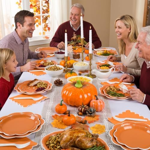 96 Pcs Fall Orange and White Paper Plates and Napkins Set Serve 24 Guests - Image 7