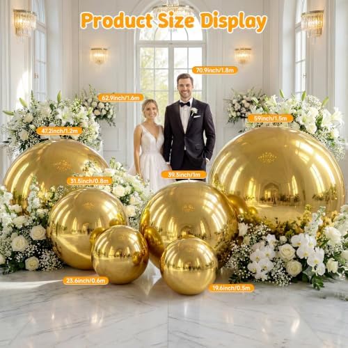 Inflatable Mirror Ball,Reusable Mirror Ball Large Event Decoration PVC Ball for Party,Concerts,Stage,Wedding Decorations - No Pump Included(Gold, 1pcs：0.6m) - Image 5