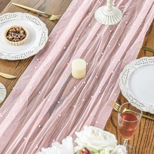 Artoid Mode 6-Pack Pearl Pink Gauze Table Runner 10FT Home Decor - Image 4