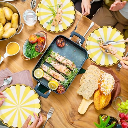 50 Pcs Yellow Party Paper Plates with Gold Scalloped Edge, Yellow Disposable 9 inch Scalloped Paper Dessert Plates Party Supplies for Birthday Bridal Shower Picnic, Striped - Image 6