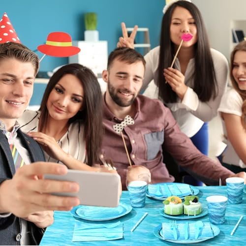 Funnymoom 452 Pcs Ocean Sea Birthday Party Decorations Include Ocean Waves Paper Plates Napkins Cups Tablecloth Cutlery Straws Sea Theme Party Supplies for Birthday Baby Shower - Image 4