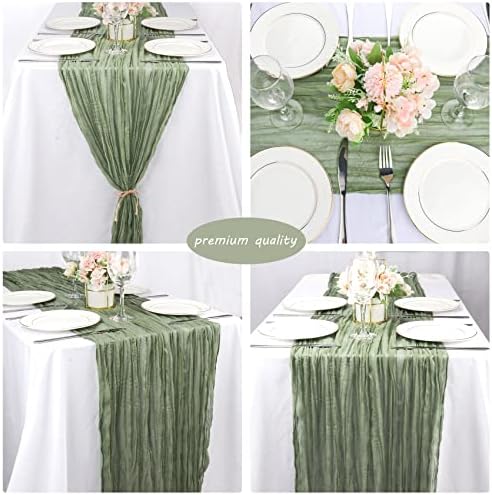 35x157 Inch Sage Green Cheesecloth Table Runner Fall Boho Wedding Decor - Image 5