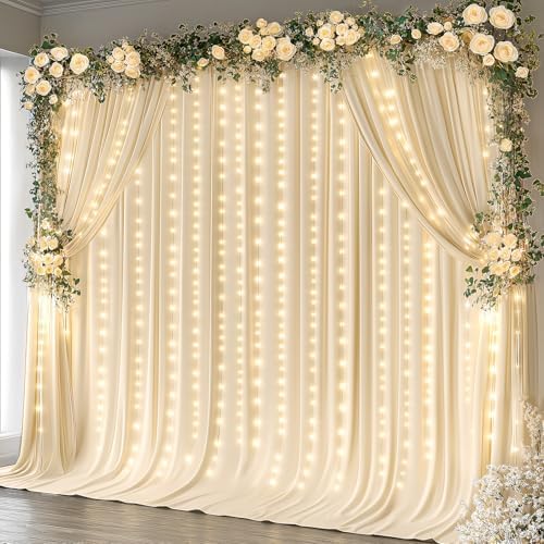 20 x 10ft Champagne Backdrop Curtain with Light String for Party by PartyTalk