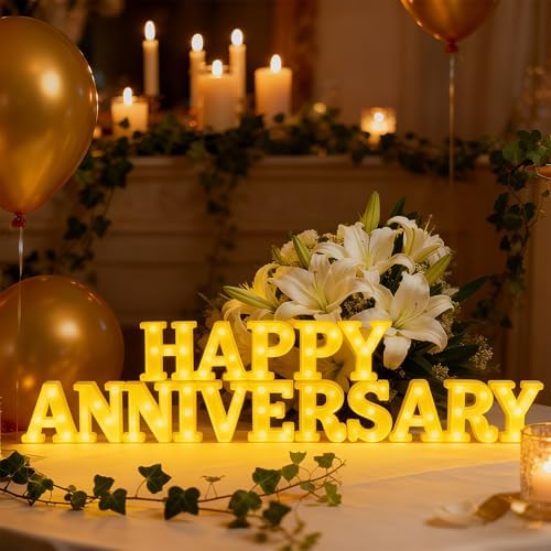 Honoson 16 Pcs Happy Anniversary Decoration Light up Letters Sign - Image 6