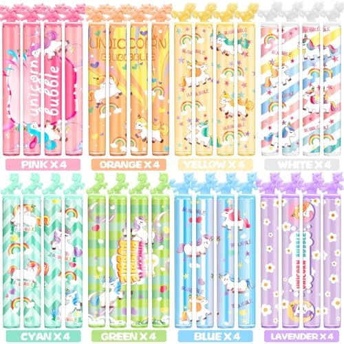Unicorn Bubble Wand Bulk with Stickers, 32 Pack Birthday Party Favors Box - Image 2