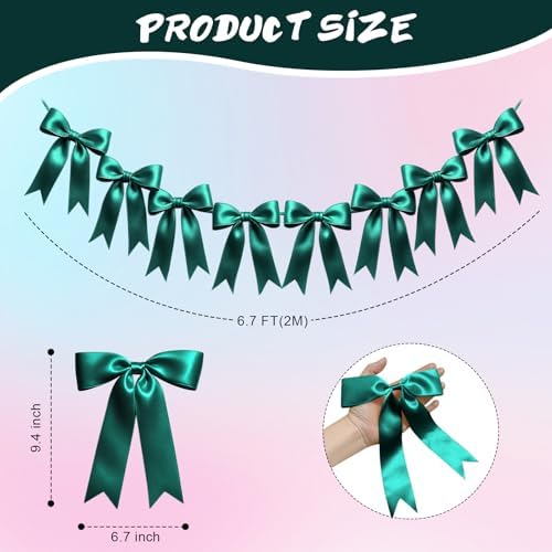 2 Strings of 16PCS Dark Green Bow Garlands Banner Decoration,Pre-Strung Satin Ribbon Ornaments for Birthday,Bachelorette Party,Bridal Shower,Wedding,Engagement,Baby Shower,Graduation Decor,Anniversary - Image 2