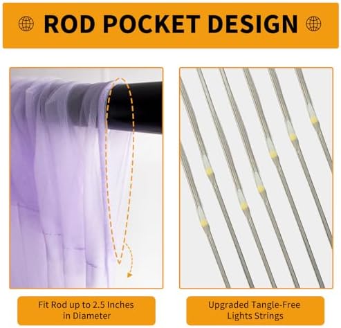 Lavender Tulle Backdrop Curtain with Lights for Decor, 10x10FT - Image 6