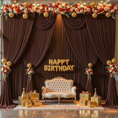 50x10ft Brown Backdrop Curtain Panels for Parties - Wrinkle Free Polyester Photo Curtain Backdrop Wedding Back Drop Fabric Drapes for Party Decorations Background for Photography - Image 4