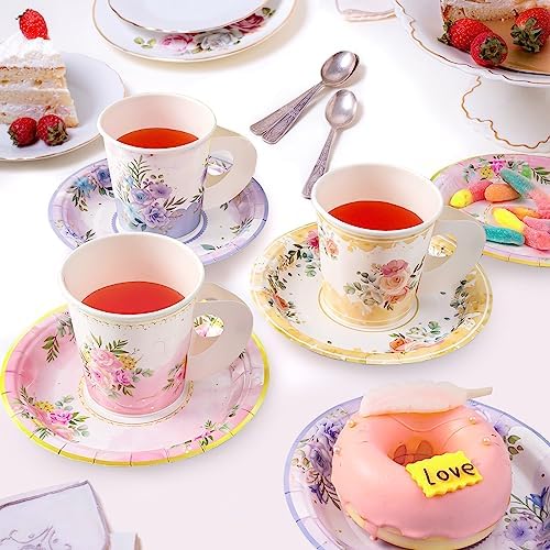 HOMIX 24 Paper Tea Cups and Plates, 7 OZ Disposable Teacups and Saucer Sets - Image 4
