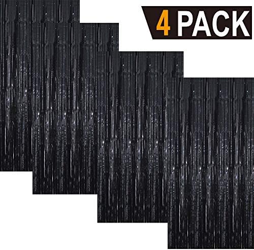 GOER 3.2 ft x 9.8 ft Metallic Tinsel Foil Fringe Curtains Party Photo Backdrop Party Streamers for Halloween,Birthday,Graduation,New Year Eve Decorations Wedding Decor (4 Packs,Black) - Image 2