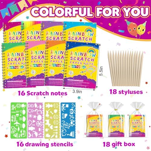 Party Favors for Kids 4-8-12: 16 Pack Scratch Rainbow Art Crafts Notebook - Image 2