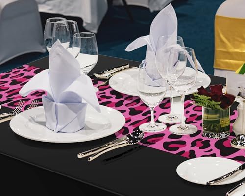 Buryeah 3 Pcs 54 x 108'' Plastic Disposable Leopard Tablecloth, Pink Black - Image 5
