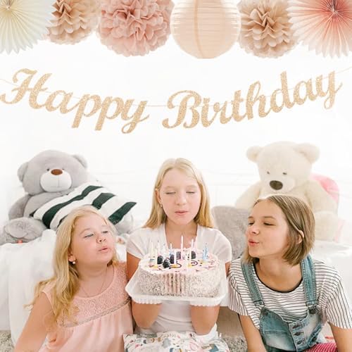Champagne-Gold Beige 21st Happy-Birthday Party-Decorations - 31pcs Sweet 16 18th Women Girls Paper Lanterns Streamers Banner,Tissue Pom Poms Fans Tassels Graland Decor,Fall Boho Rose Backdrop Hugmoon - Image 7